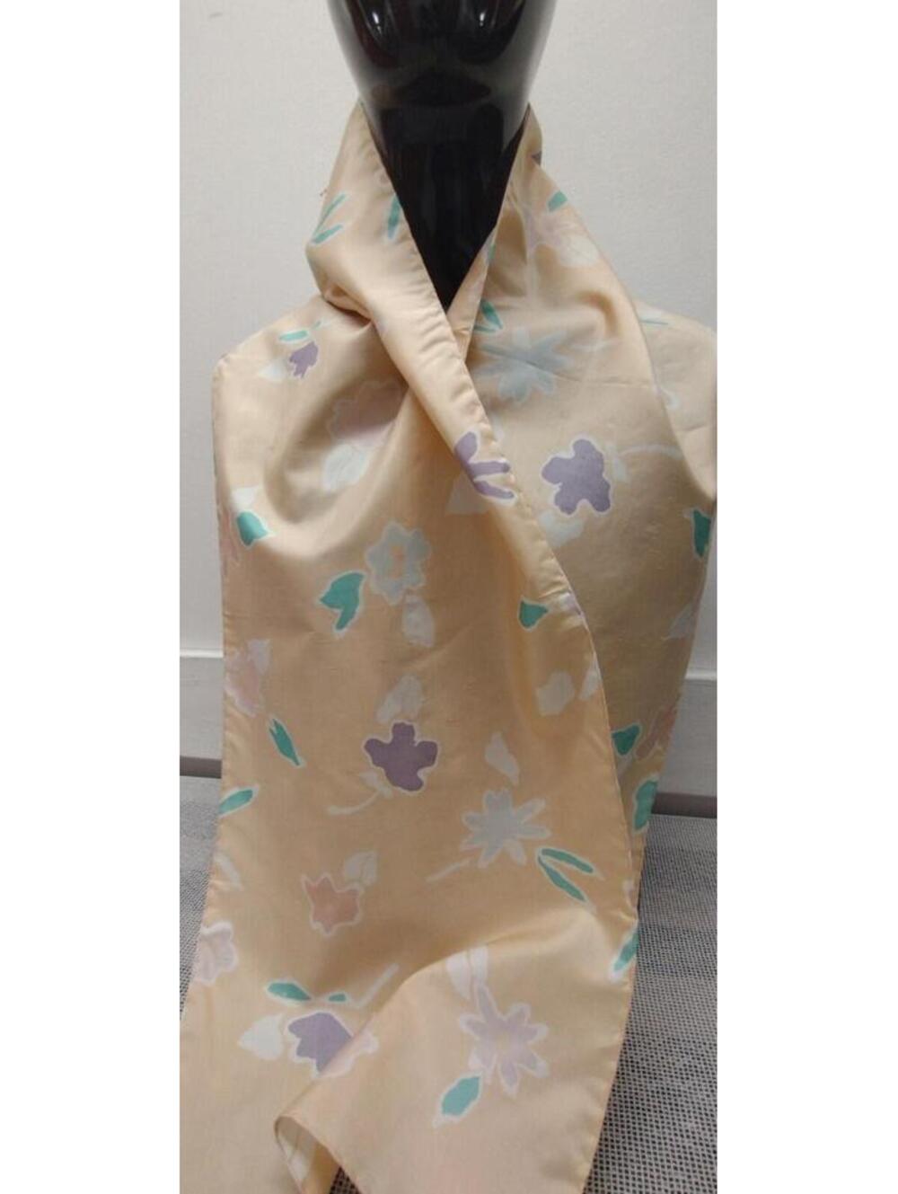 Jim Thompson Thai Raw Silk Long Scarf Peach Floral Pastel Lilac Mint Green White